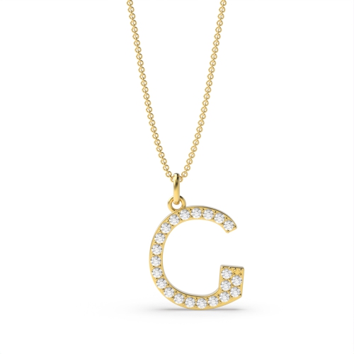 Pave Setting Round Yellow Gold Alphabet g letter Pendant Necklaces