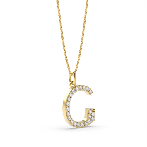 Pave Setting Round Yellow Gold Alphabet g letter Pendant Necklaces