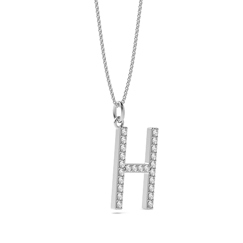 Pave Setting Round White Gold Initial Pendant Necklace