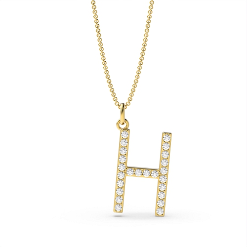 Pave Setting Round Yellow Gold Alphabet h letter Pendant Necklaces