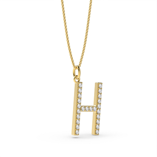 Pave Setting Round Yellow Gold Alphabet h letter Pendant Necklaces