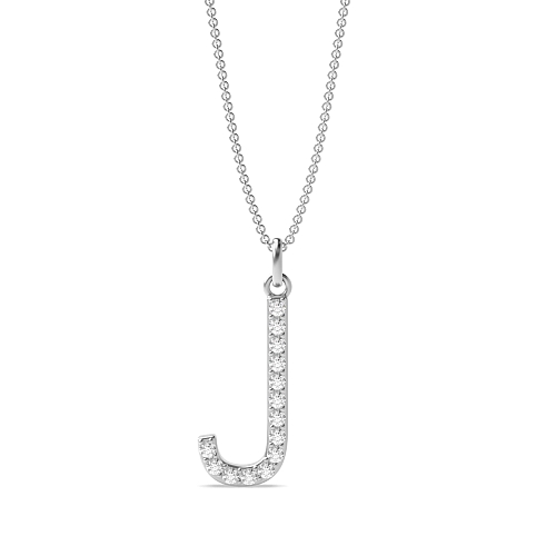 Pave Setting Round Alphabet j letter Initial Pendant Necklaces