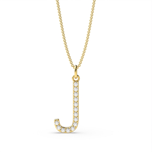 Pave Setting Round Yellow Gold Alphabet j letter Pendant Necklaces