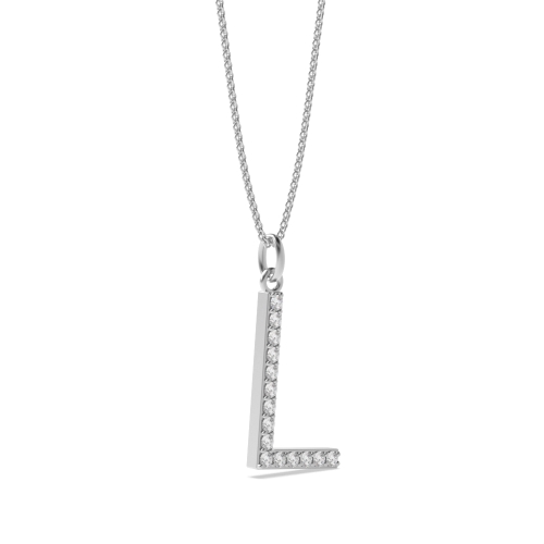 Pave Setting Round Alphabet l letter Initial Pendant Necklaces