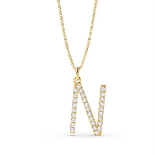 Pave Setting Round Yellow Gold Alphabet n letter Pendant Necklaces