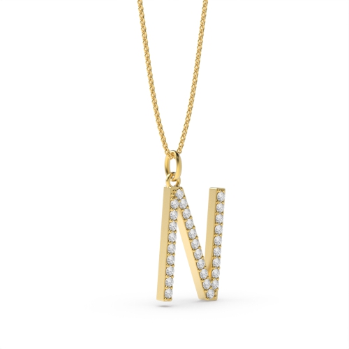 Pave Setting Round Yellow Gold Alphabet n letter Pendant Necklaces