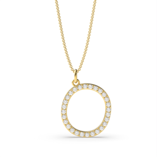 Pave Setting Round Yellow Gold Alphabet o letter Pendant Necklaces