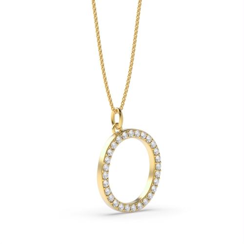 Pave Setting Round Yellow Gold Alphabet o letter Pendant Necklaces