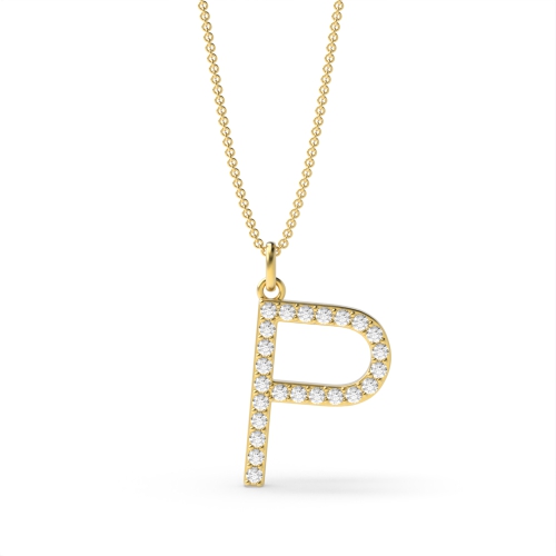 Pave Setting Round Yellow Gold Alphabet p letter Pendant Necklaces