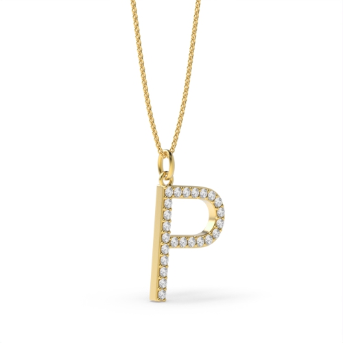 Pave Setting Round Yellow Gold Alphabet p letter Pendant Necklaces