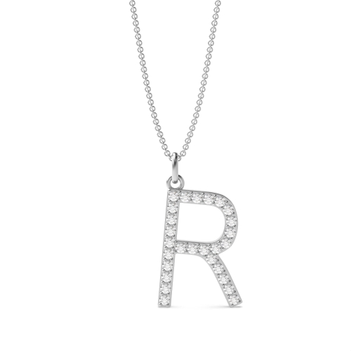 Pave Setting Round Silver Alphabet r letter Pendant Necklaces