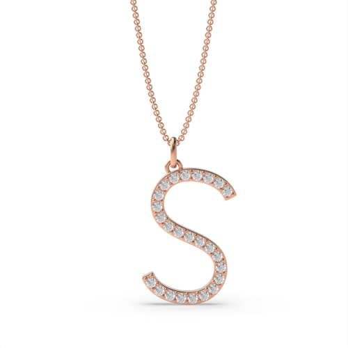 Letter 'S' Diamond Initial Pendant Necklaces in White, Yellow And Rose Gold(15mm X 11mm )