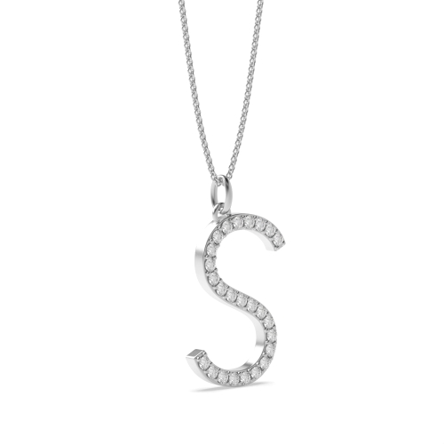 Pave Setting Round Initial Pendant Necklace