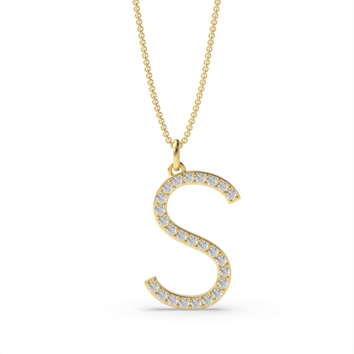 Pave Setting Round Yellow Gold Alphabet s letter Pendant Necklaces