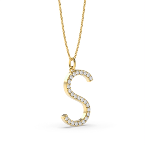 Pave Setting Round Yellow Gold Alphabet s letter Pendant Necklaces