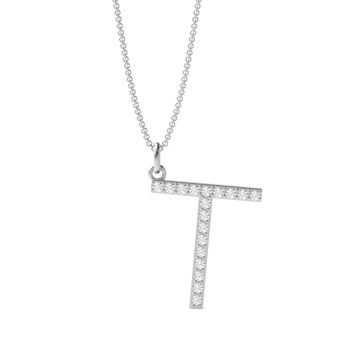 Pave Setting Round White Gold Initial Pendant Necklace