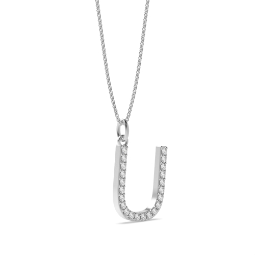 Pave Setting Round Silver Alphabet u letter Pendant Necklaces