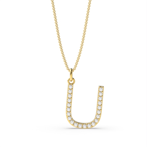 Pave Setting Round Yellow Gold Alphabet u letter Pendant Necklaces