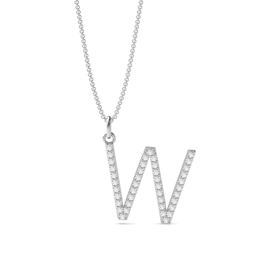 Pave Setting Round Silver Alphabet w letter Pendant Necklaces