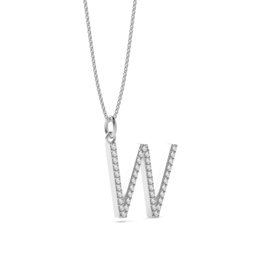 Pave Setting Round Silver Alphabet w letter Pendant Necklaces
