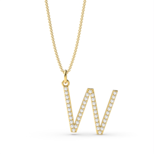 Pave Setting Round Yellow Gold Alphabet w letter Pendant Necklaces