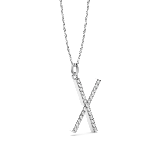 Pave Setting Round Silver 'x' Pendant Necklaces