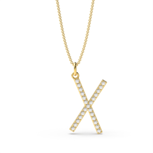 Pave Setting Round Yellow Gold 'x' Pendant Necklaces