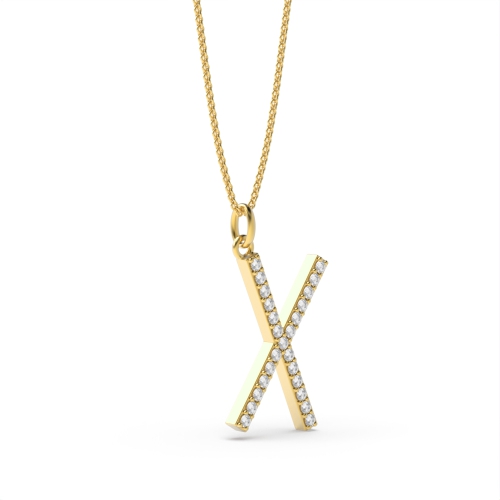 Pave Setting Round Yellow Gold 'x' Pendant Necklaces