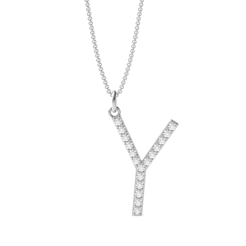 Pave Setting Round Silver Alphabet y letter Pendant Necklaces