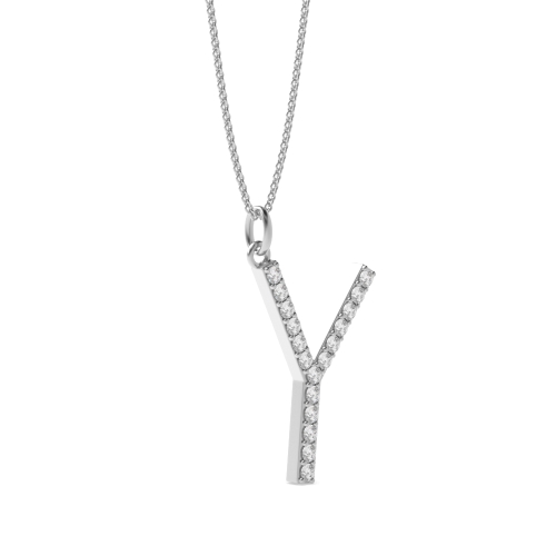 Pave Setting Round Silver Alphabet y letter Pendant Necklaces