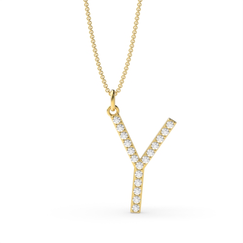 Pave Setting Round Yellow Gold Alphabet y letter Pendant Necklaces