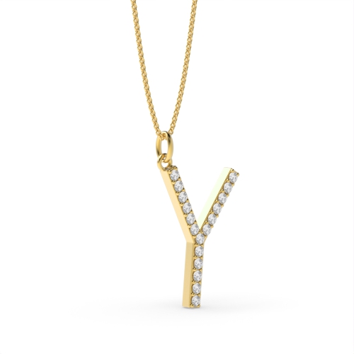 Pave Setting Round Yellow Gold Alphabet y letter Pendant Necklaces