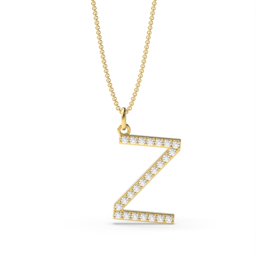 Pave Setting Round Yellow Gold Alphabet z letter Pendant Necklaces