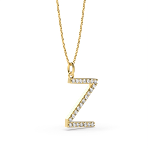 Pave Setting Round Yellow Gold Alphabet z letter Pendant Necklaces