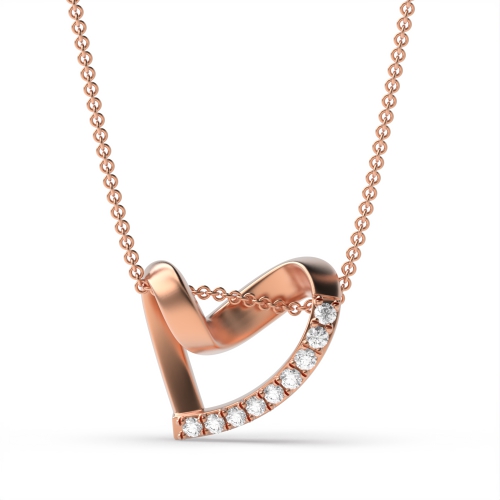 4 Prong Round Love Diamond Heart Pendants Necklace(15.0mm X 14.0mm)