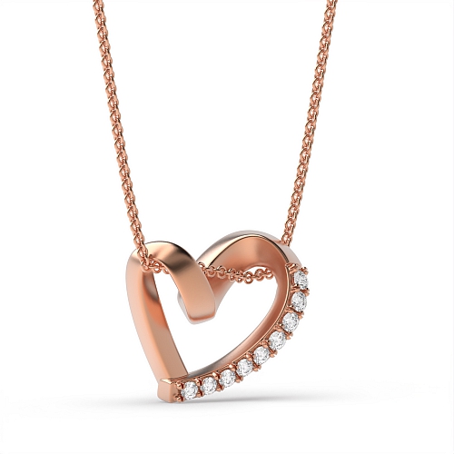 4 Prong Round Rose Gold Heart Pendant Necklace