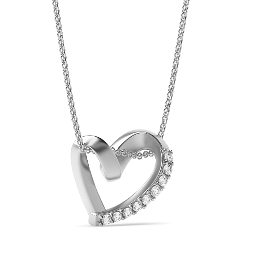 4 Prong Round White Gold Heart Pendant Necklace