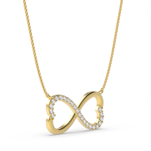 4 Prong Round Yellow Gold Infinity heart Pendant Necklaces