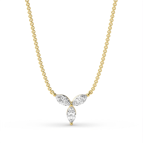 4 Prong Marquise Yellow Gold Flower petal style Pendant Necklaces