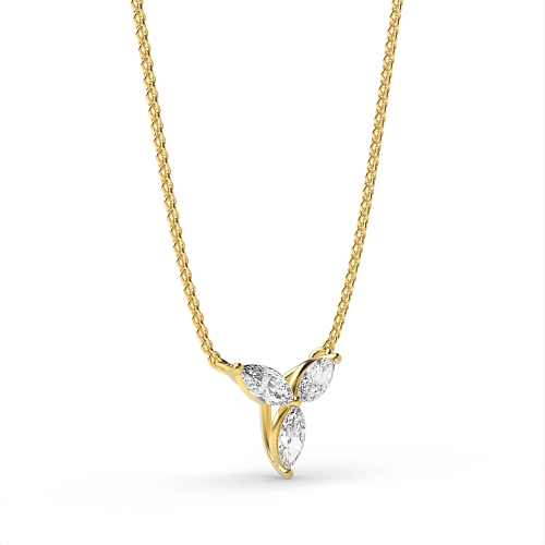 4 Prong Marquise Yellow Gold Flower petal style Pendant Necklaces