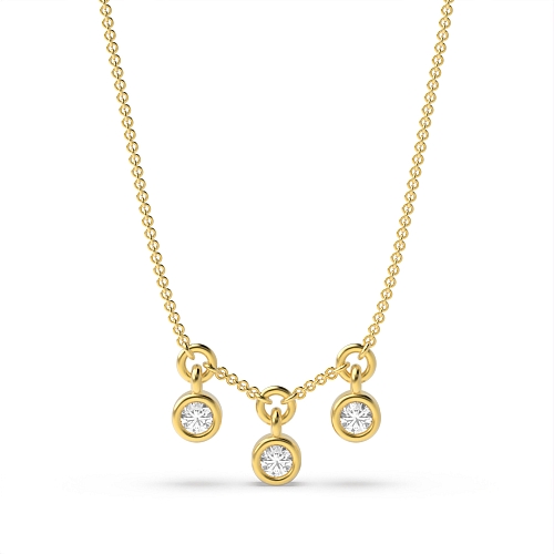 Bezel Setting Round Yellow Gold Three stone Pendant Necklaces