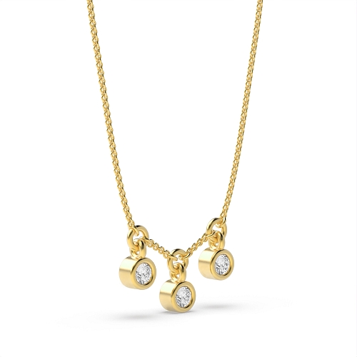 Bezel Setting Round Yellow Gold Three stone Pendant Necklaces