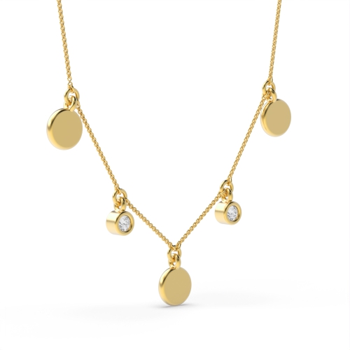 Bezel Setting Round Yellow Gold Charm Pendant Necklaces