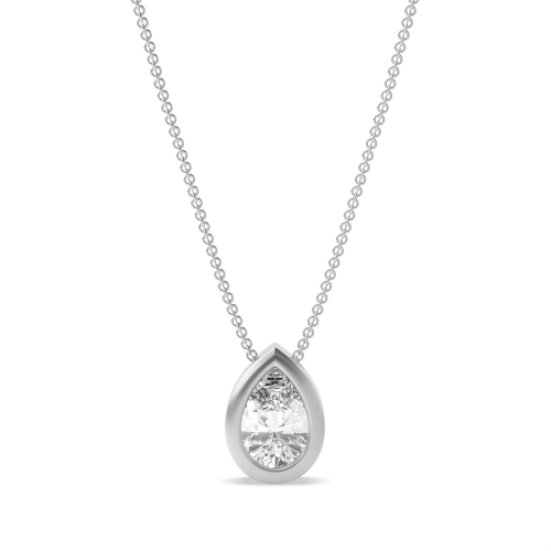 Bezel Setting Floating Tear Drop Solitaire Diamond Pendant Necklace