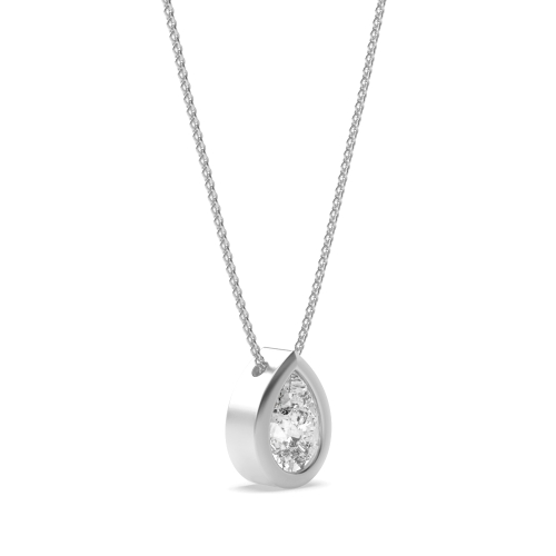 Bezel Setting Floating Tear Drop Solitaire Diamond Pendant Necklace
