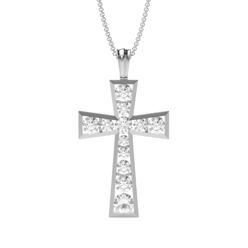 Channel Setting Round Shape Elegant Diamond Cross Necklace  (19.10mm X 9.30mm)
