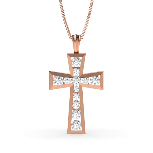 Channel Setting Round Rose Gold Elegant Pendant Necklaces