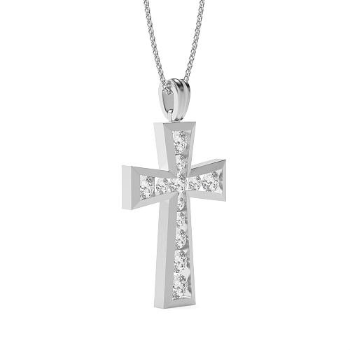 Channel Setting Round Elegant Cross Pendant Necklaces