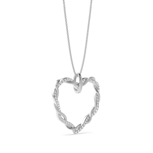 Pave Setting Round Twisted Heart Pendant Necklace