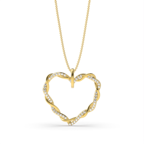 Pave Setting Round Diamond Twisted Diamond Heart Necklace  (23.50mm X 25.0mm)